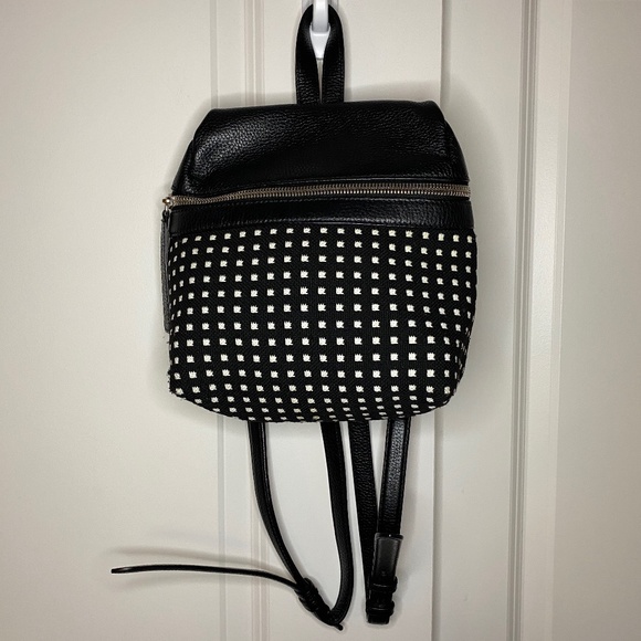 KARA Small Backpack in Black Grid Woven Pebble Leather - Picture 2 of 16